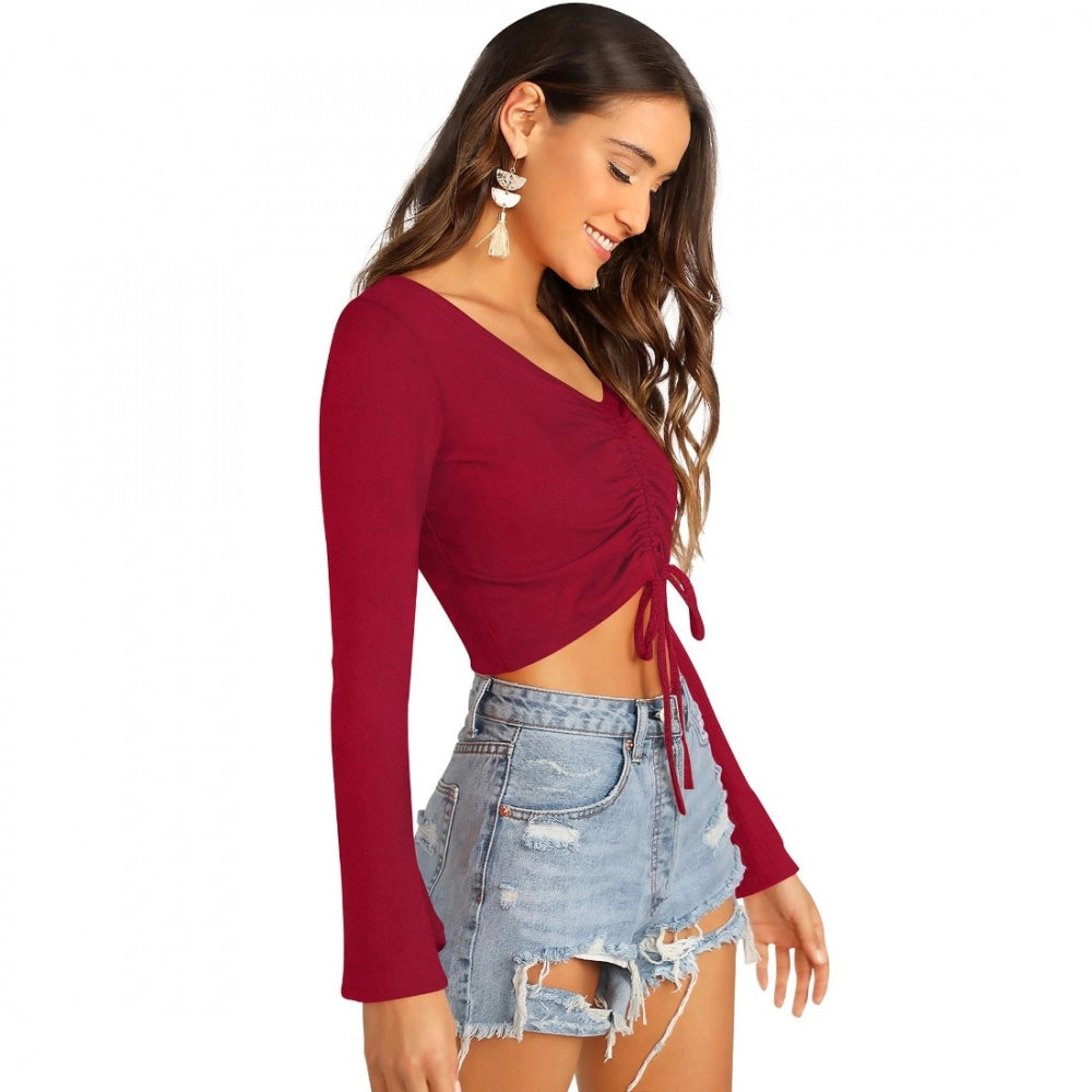 Generic Women's 95% Polyester 5% Spandex Western Wear Tops (Maroon)