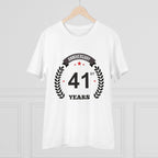 Generic Men's PC Cotton 41st Anniversary Printed T Shirt (Color: White, Thread Count: 180GSM)