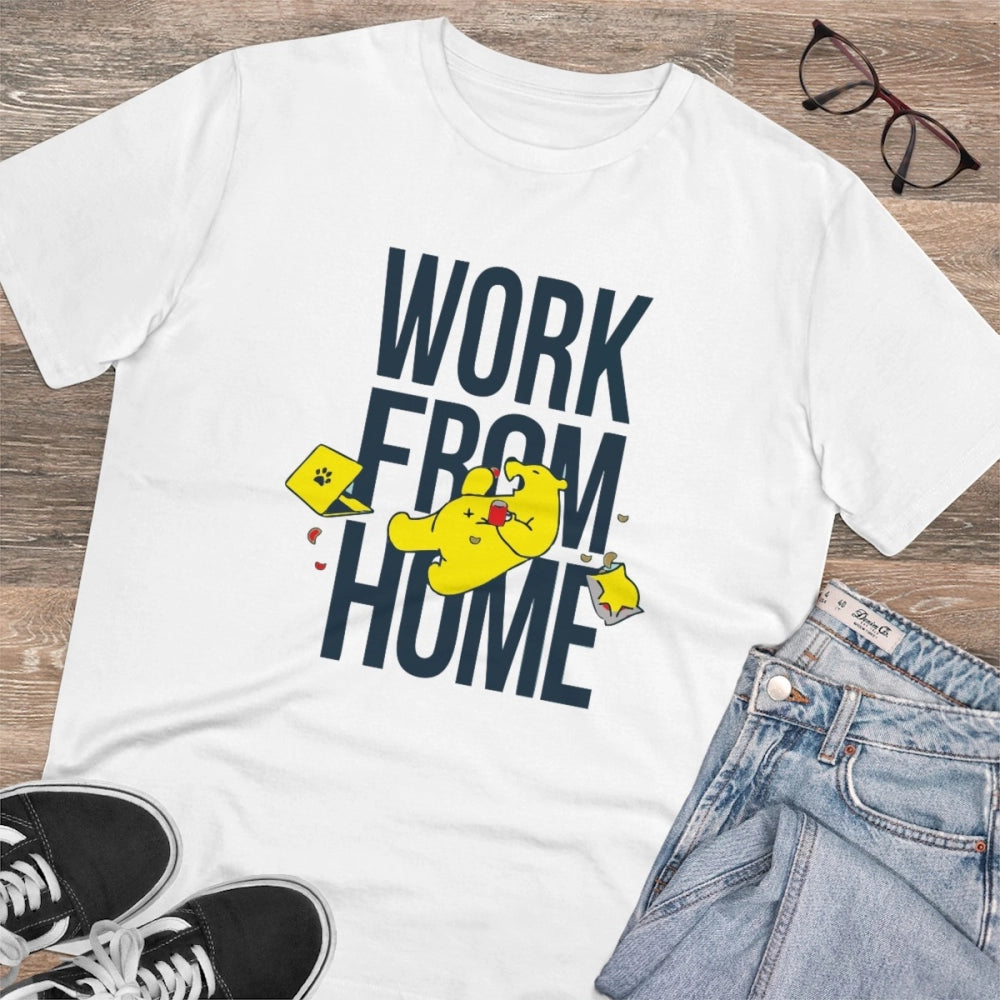 Generic Men's PC Cotton Work From Home Desing Printed T Shirt (Color: White, Thread Count: 180GSM)