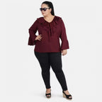 Generic Women's Casual Bell Sleeve Solid Maroon Top (Color:Maroon, Material:Georgette)