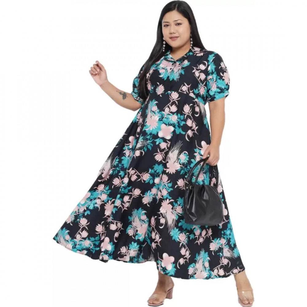 Generic Women's Fit And Flare Green Dress (Color:Multicolor, Material:Polyester)