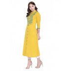 Generic Women's Khadi Embroidered Kurti (Yellow, Khadi)
