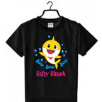 Generic Girls Cotton Baby Shark Half Sleeve TShirt (Black)