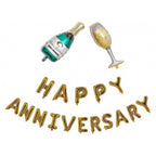Generic Happy Anniversary Alphabet Foil Balloon Combo With Bottle And Cheersglass Balloons (Multicolor)