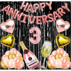 Generic 3Rd Anniversary Rose Gold Foil Balloons With Happy Decoration Items Set (Rose Gold)