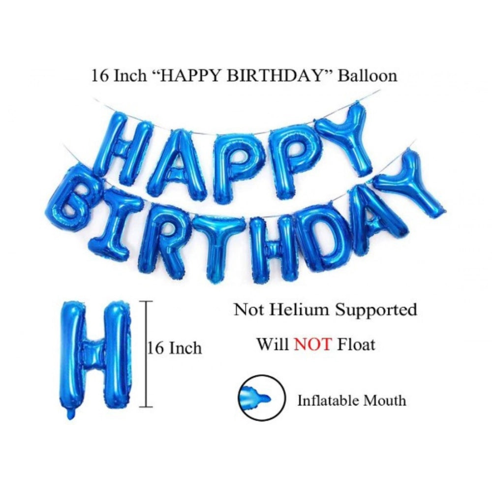 Generic 2Nd Happy Birthday Decoration Combo With Foil And Star Balloons (Blue, Silver)