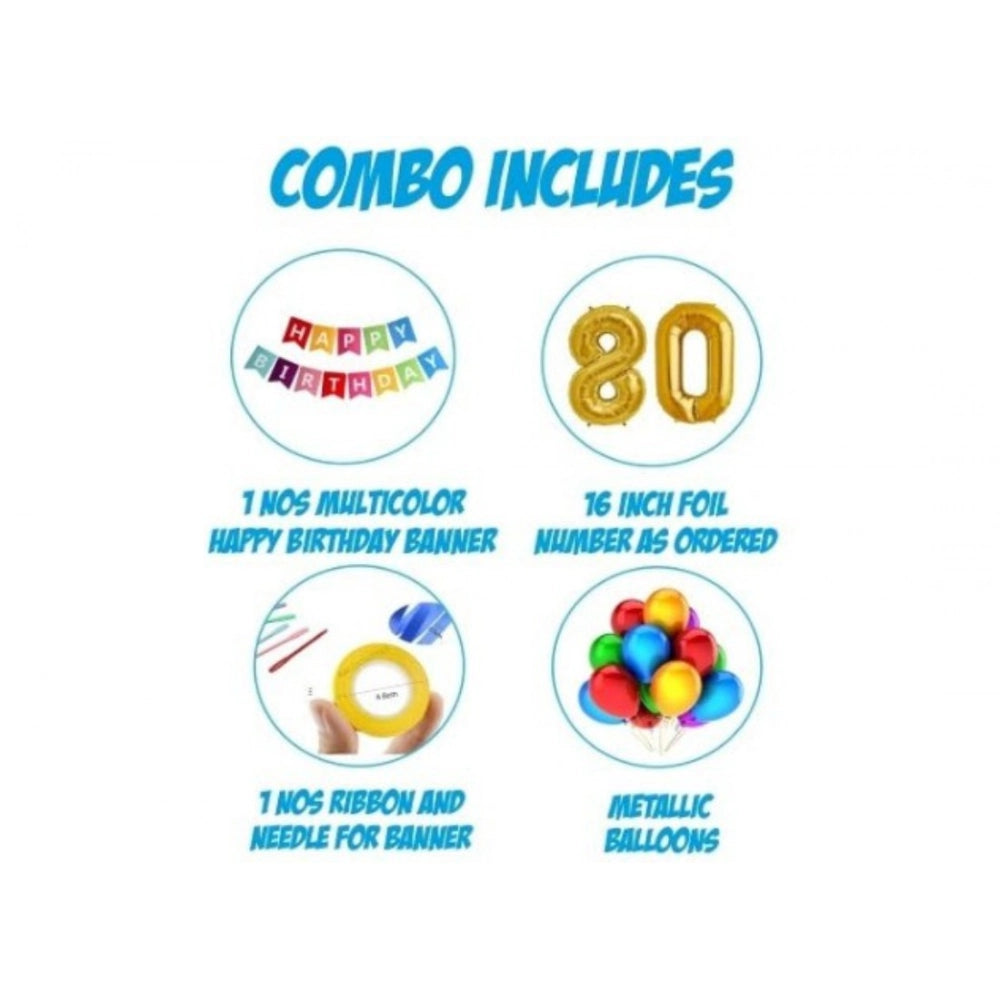 Generic 22Nd Happy Birthday Decoration Combo With Multi Color Banner (Golden)
