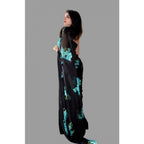 Generic Women's Satin Patta Printed Saree With Unstitched Blouse (Blue)