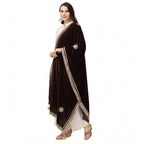 Generic Women's Velvet Gotta Patti Dupatta (Brown, Length: 2.25 to 2.50 Mtr)