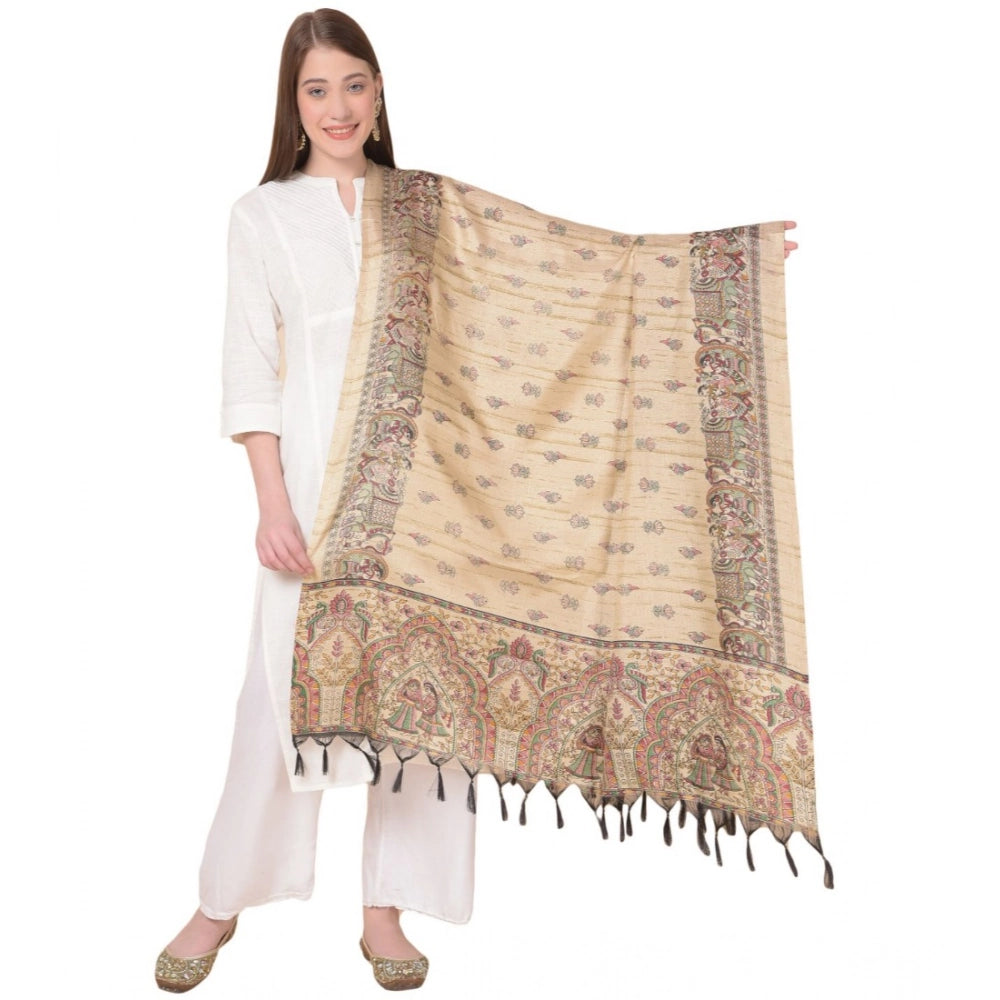 Generic Women's Art Silk Printed Dupatta (Gold, Length: 2.25 to 2.50 Mtr)