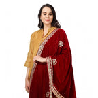 Generic Women's Velvet Gotta Patti Dupatta (Maroon, Length: 2.25 to 2.50 Mtr)