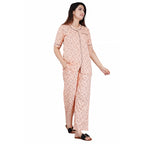 Generic Women's Casual Half Sleeve Printed Viscose Rayon Shirt With Pyjama Pant Night Suit Set (Peach)