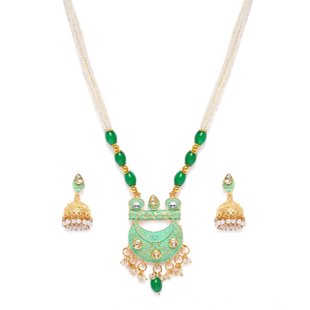 Generic Women's Rose Gold Plated Alloy Necklace &amp; Earings Set (Green)