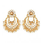 Generic Women's Rose Gold Plated Alloy Kundan Earrings &amp; Mangtikka (White &amp; Gold)