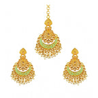 Generic Women's Rose Gold Plated Alloy Kundan Earrings &amp; Mangtikka (Green)