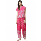 Generic Women's Casual Short Sleeve Printed Rayon Pajama Set (Pink)
