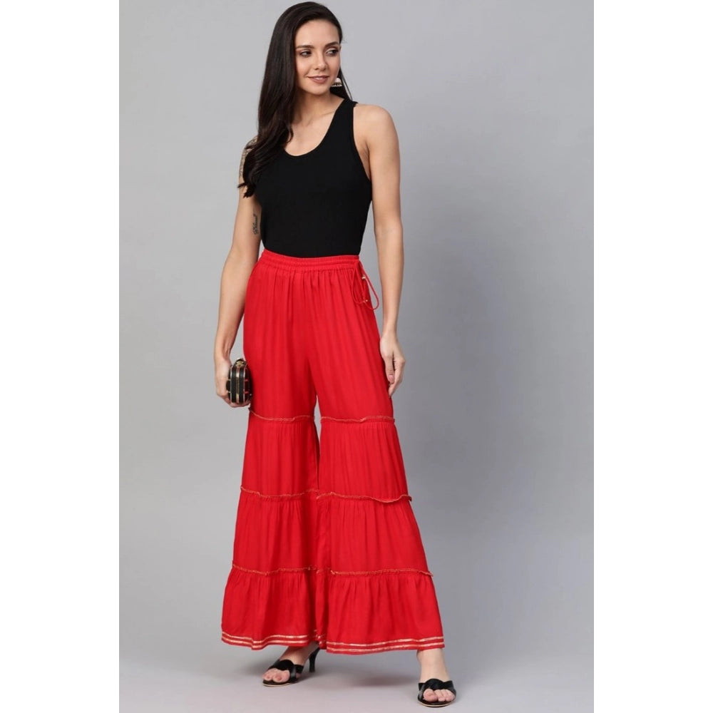 Generic Women's Casual Solid Rayon Sharara (Red)