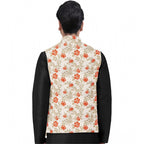 Generic Men's Jacquard Printed Full Sleeve Waistcoat (Orange-Beige)