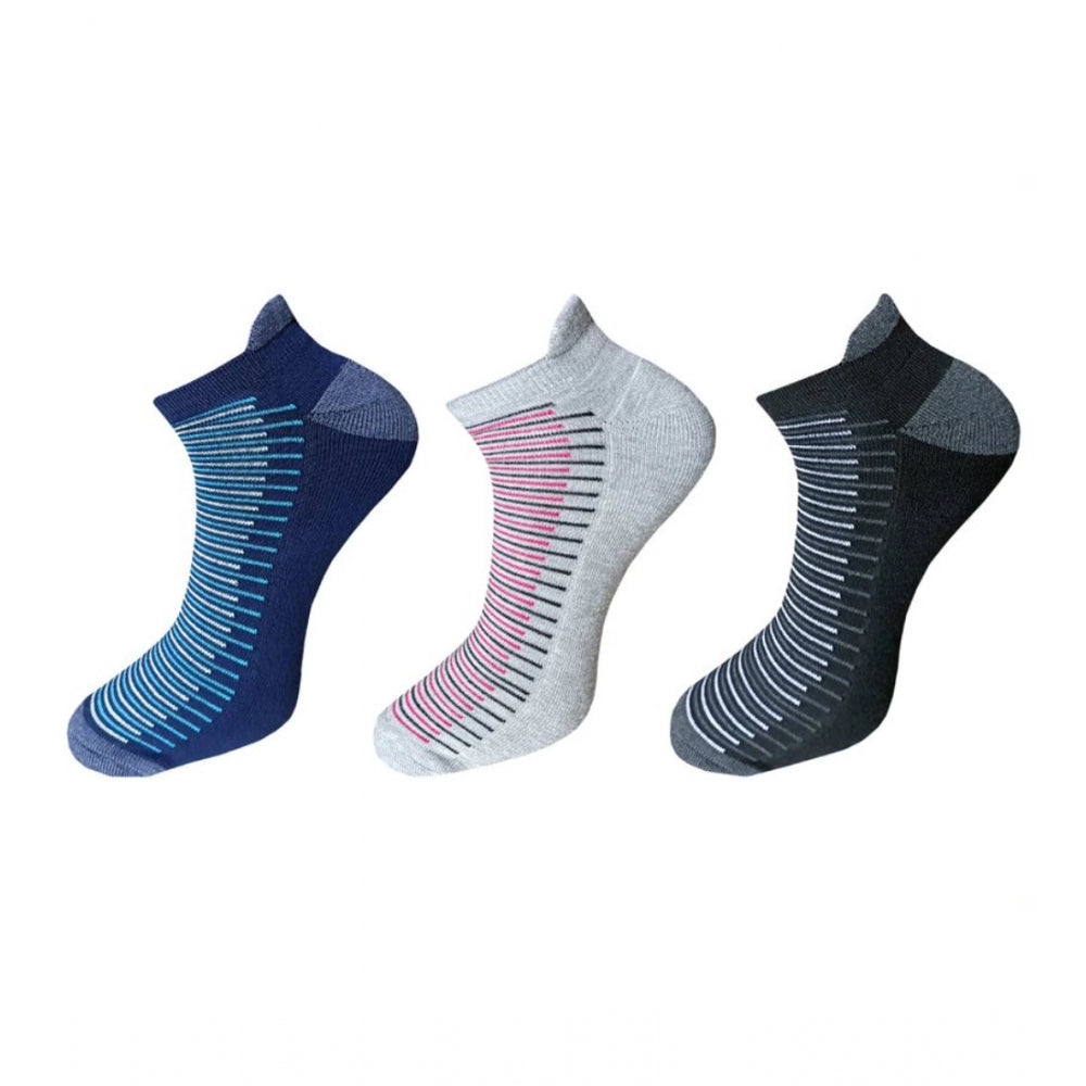 Generic 3_Pair Set Unisex Casual Cotton Striped Ankle Length Socks (Multicolor)