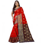 Generic Women's Silk Blend Woven Saree With Unstitched Blouse 5.5Mtr (Purple-Red)