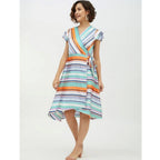 Generic Women's Satin Striped Short Sleeve Knee-Length Dress (Multicolor)