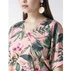 Generic Women's Polyester Floral Half Sleeve Jumpsuit (Pink)