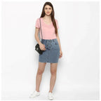 Generic Women's Denim Draw String Buttoned Skirt (Blue)