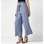 Generic Women's Polyester Striped Elasticated Trousers (Blue)