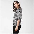 Generic Women's Polyester Animal Print Bell Sleeve Top (Black - White)