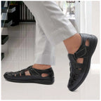 Generic Men's Casual Faux Leather Solid Velcro Sandal (Black)