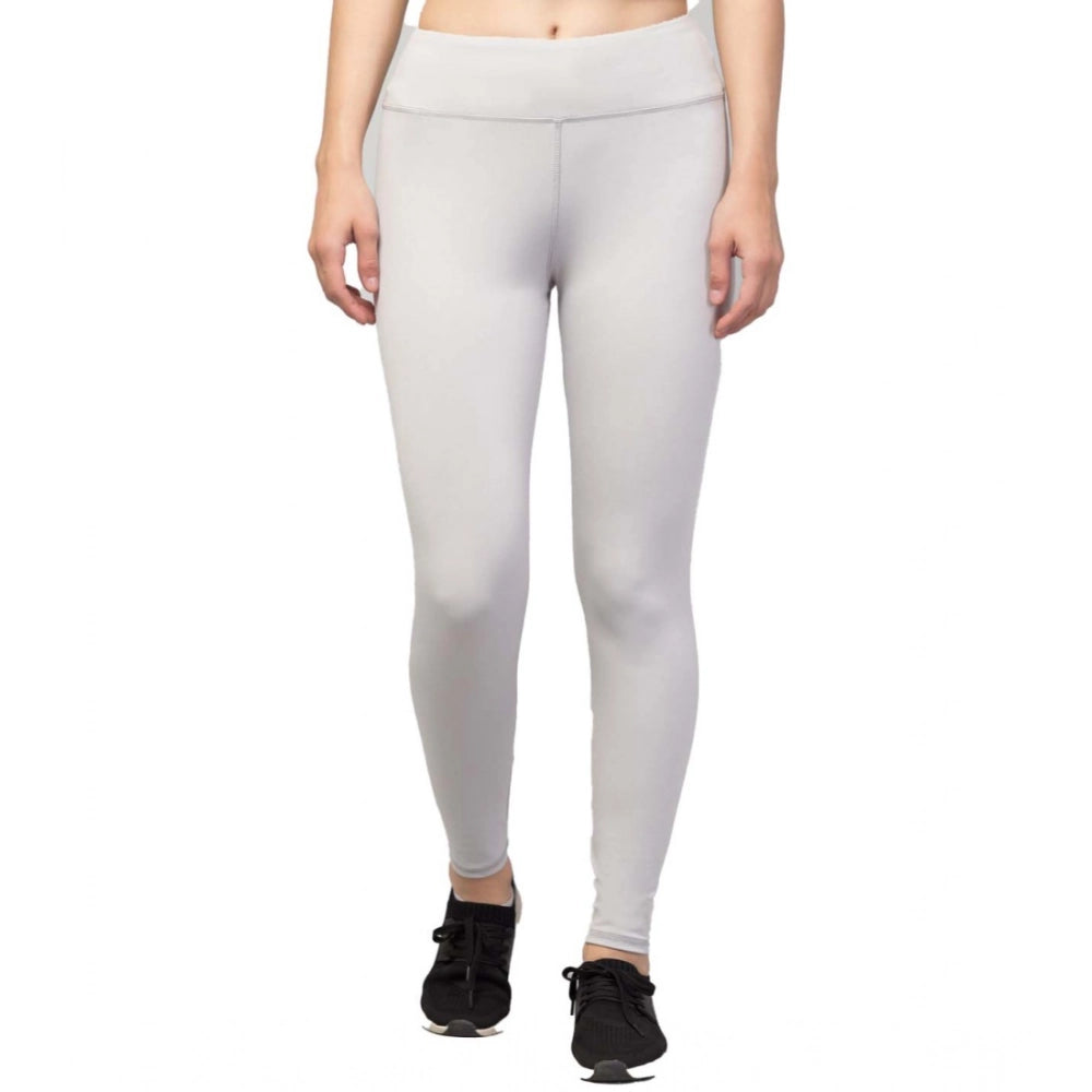 Generic Women's Polyester Solid Ankle Length High-Rise Tights (Light Grey)