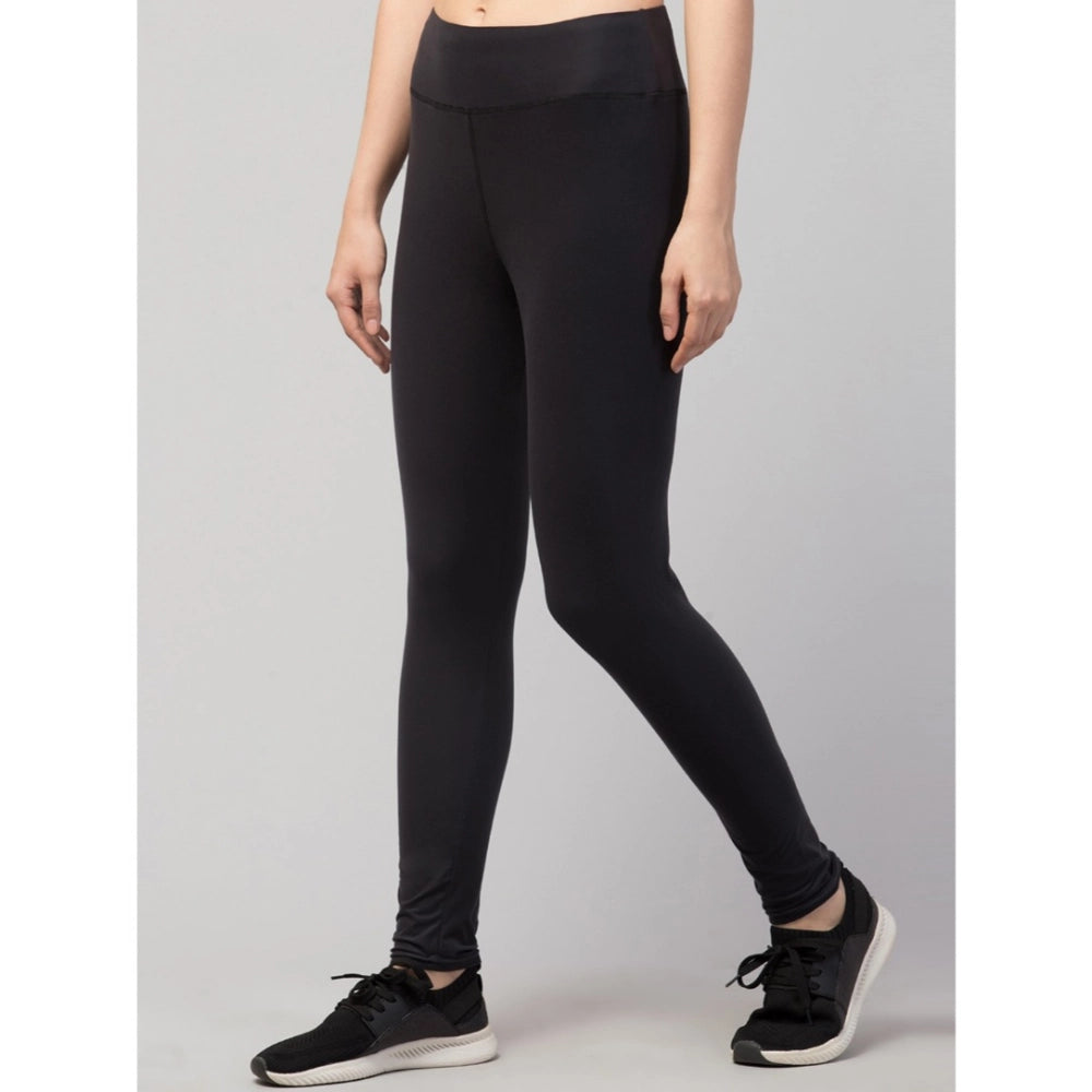 Generic Women's Polyester Solid Ankle Length High-Rise Tights (Black)