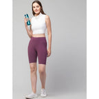 Generic Women's Polyester Solid Above Knee High-Rise Shorts (Purple)