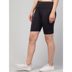 Generic Women's Polyester Solid Above Knee High-Rise Shorts (Black)