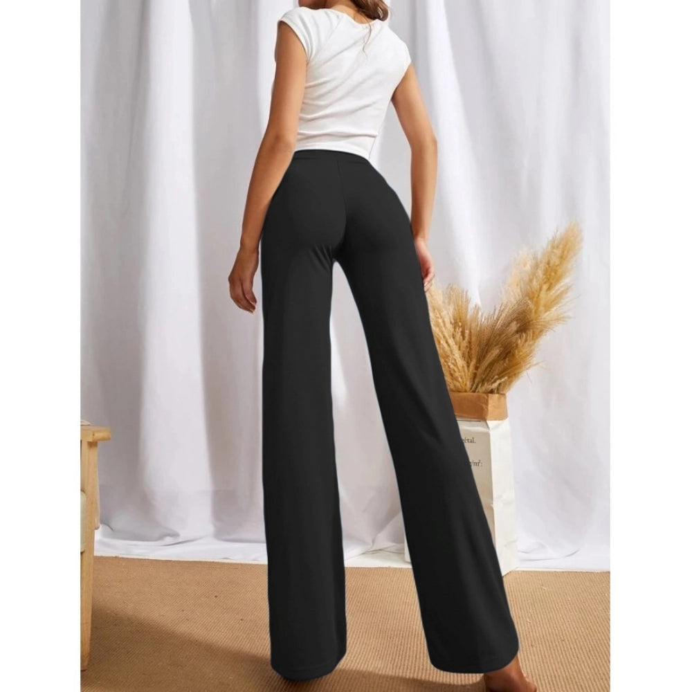 Generic Women's Polyester Solid Regular Fit Pant (Black)