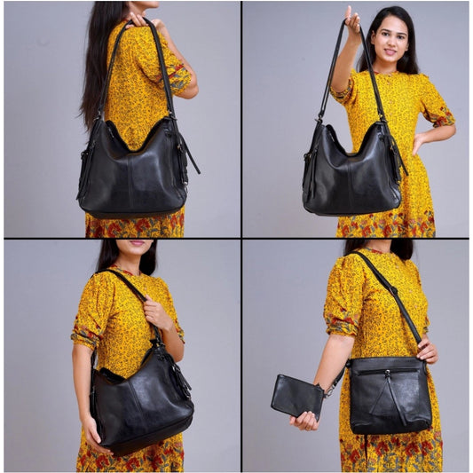 Generic Women's PU Leather Medium Shoulder Zipper Handbag (Black)
