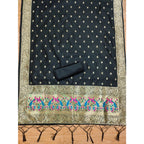 Generic Women's Banarasi Silk Printed Unstitched Salwar Suit Material With Dupatta (Black, 3Mtrs)