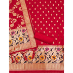 Generic Women's Banarasi Silk Printed Unstitched Salwar Suit Material With Dupatta (Red, 3Mtrs)