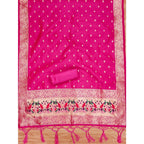Generic Women's Banarasi Silk Printed Unstitched Salwar Suit Material With Dupatta (Pink, 3Mtrs)