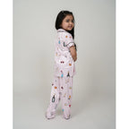 Generic Girl's Silk Bleand Printed Short Sleeve Night Suit Set (Light Pink)
