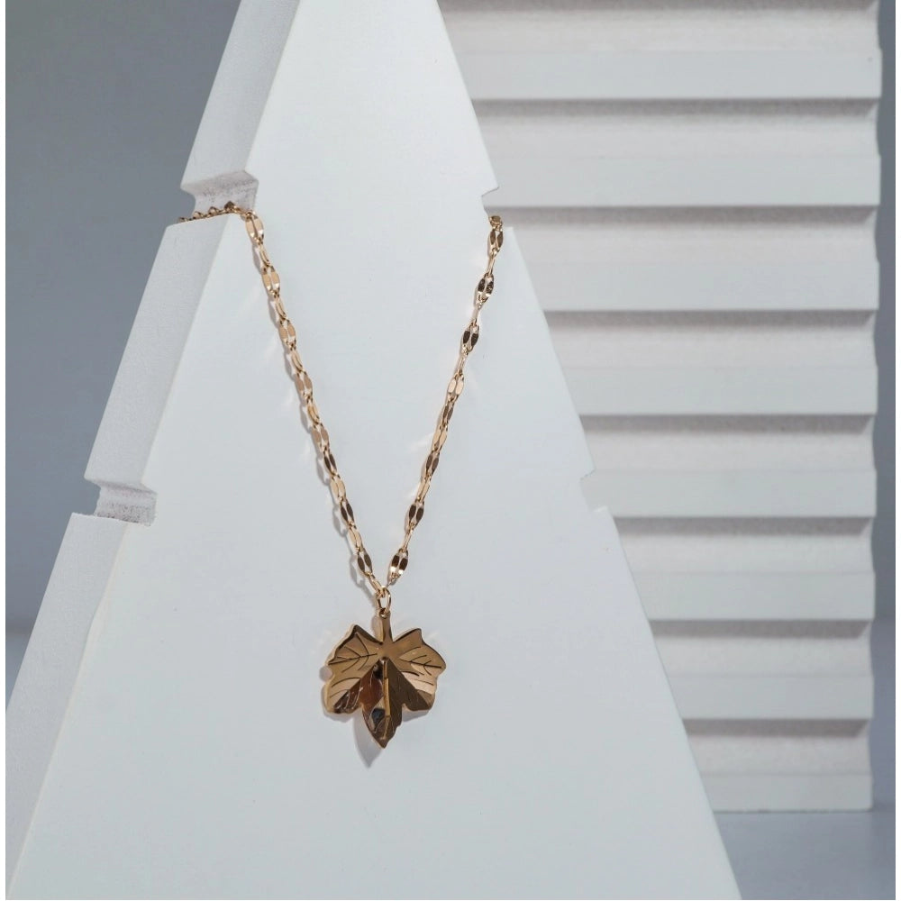 Generic Women's Stainless Steel Leaf Pendent Delicate Chain (Gold Plated)