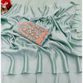 Generic Women's Satin Solid Saree With Unstitched Blouse (Skyblue, 5-5 Mtrs)