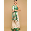 Generic Women's Cotton Silk Checkered Saree With Unstitched Blouse 5.5Mtr (Green)