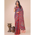 Generic Women's Cotton Printed Saree With Unstitched Blouse 5.5Mtr (Pink)
