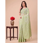 Generic Women's Cotton Printed Saree With Unstitched Blouse 5.5Mtr (Light Green)