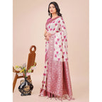 Generic Women's Linen Cotton Printed Saree With Unstitched Blouse 5.5Mtr (Magenta)