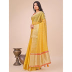 Generic Women's Organza Printed Saree With Unstitched Blouse 5.5Mtr (Yellow)