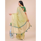 Generic Women's Organza Printed Saree With Unstitched Blouse 5.5Mtr (Light Green)