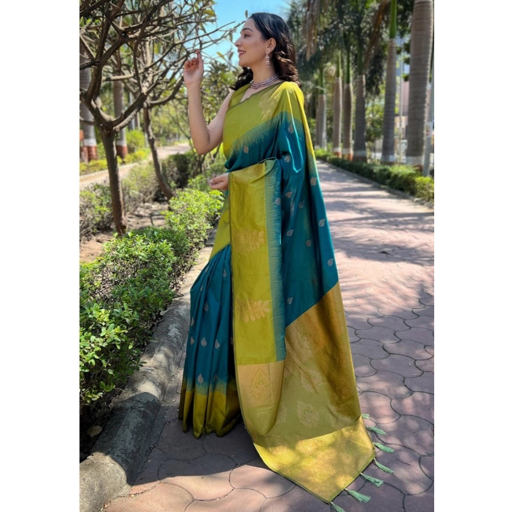 Generic Women's Silk Printed Saree With Unstitched Blouse 5.5Mtr (Rama)
