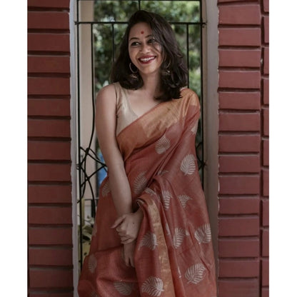 Generic Women's Silk Printed Saree With Unstitched Blouse 5.5Mtr (Maroon)